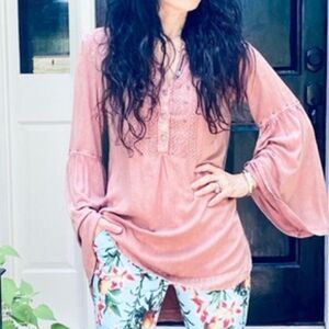 Boho Blush Bell Sleeve Embroidered Gypsy Tunic NEW